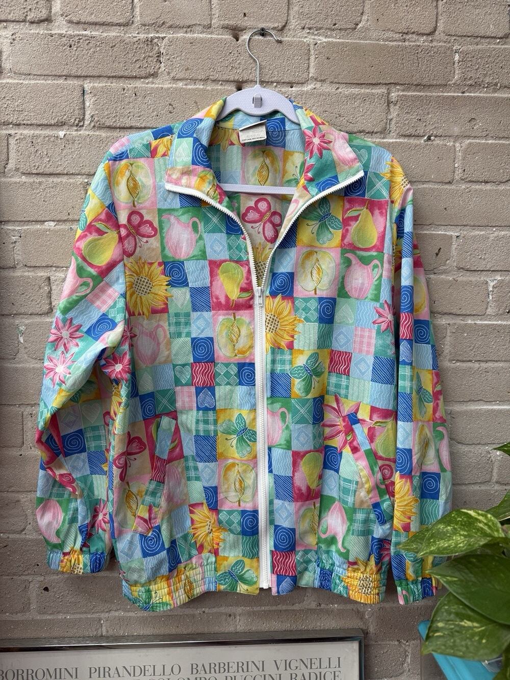 Vintage KORET Francisca Windbreaker Jacket M Floral Full zip Colorful Festival